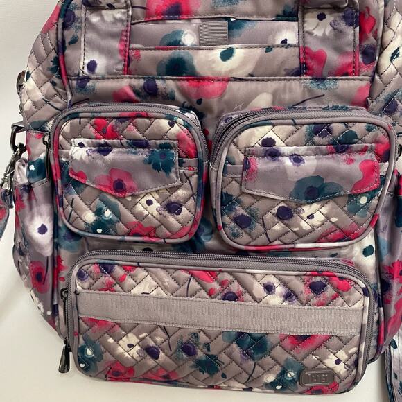 Lug Mini Puddle Jumper Travel Bag Tote   Crossbody Gray Floral Pocket Storage - Picture 2 of 12